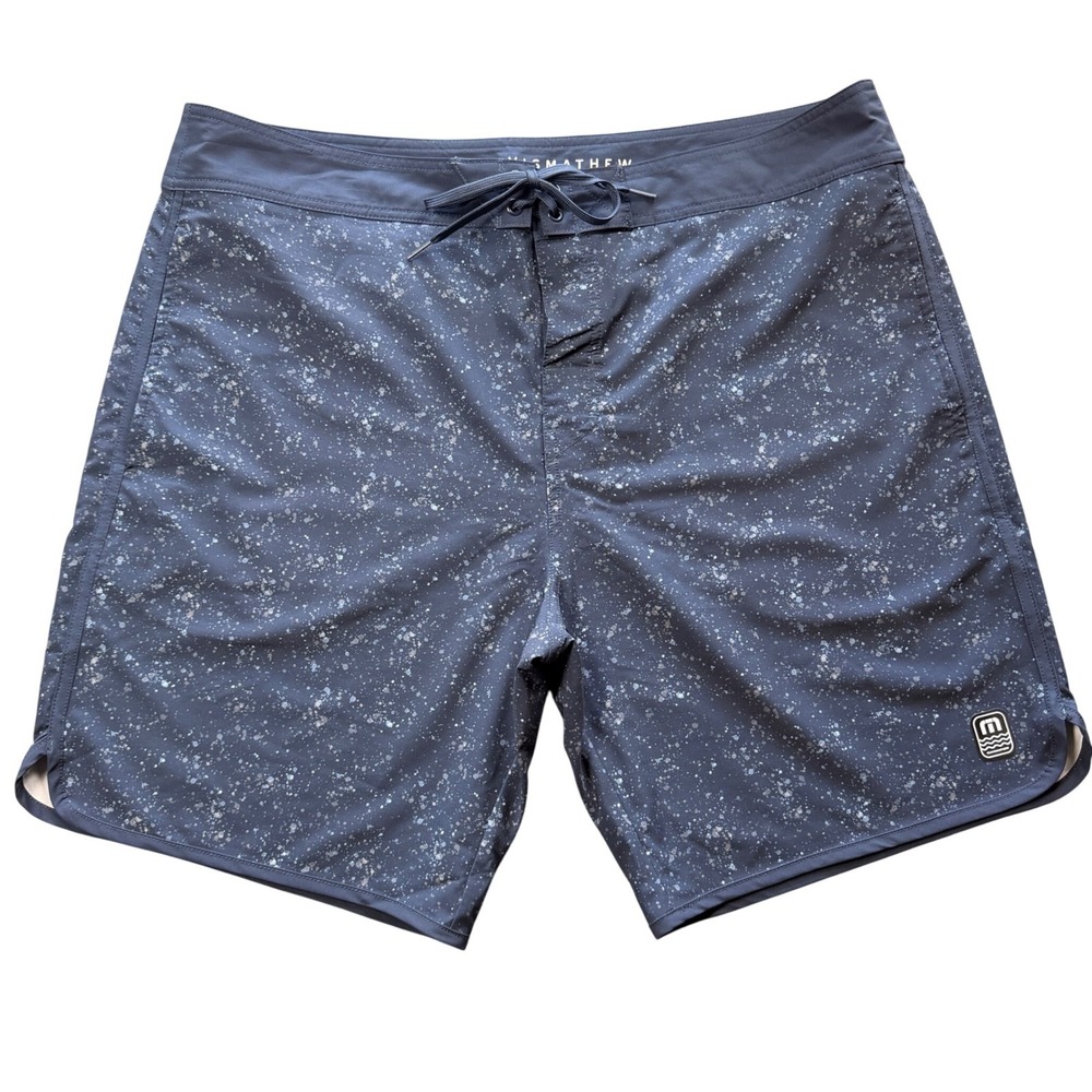 TravisMathew Mens Board Shorts Size 38 Blue Paint Splatter Swim‎ Trunks Stretch